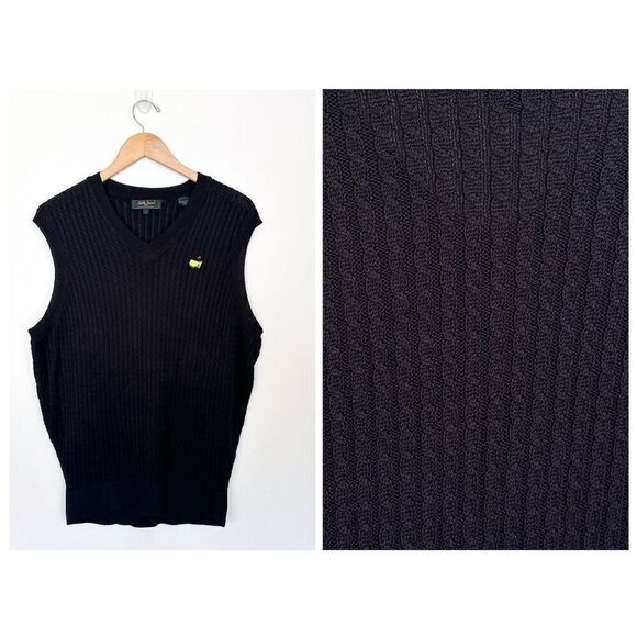 Bobby Jones Collection Masters Embroidered Unisex Black Cable Knit Silk V Neck S - Picture 1 of 7